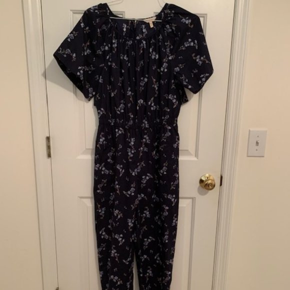 Rebecca Taylor Francine Floral Poplin Jumpsuit, Open Cape Back, Navy, Sz 6 - Picture 4 of 13